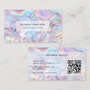 QR-code modern elegante holografische marmeren pas Visitekaartje