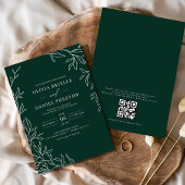 QR Code Modern Emerald Green Minimal Leaf Wedding Kaart