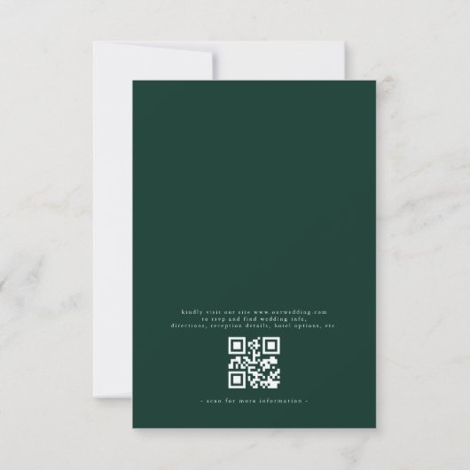QR Code Modern Emerald Green Minimal Leaf Wedding Kaart (Achterkant)