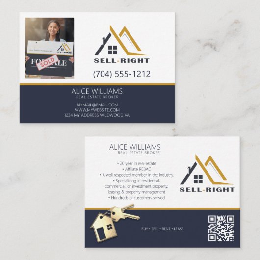 QR Code Modern Foto Professionele Makelaar Broker Visitekaartje (Voorkant / Achterkant)