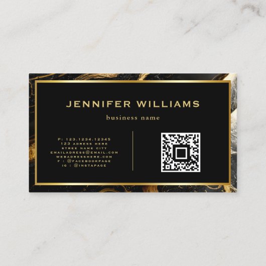 QR-code Modern Gold Black en White marble Visitekaartje (Achterkant)