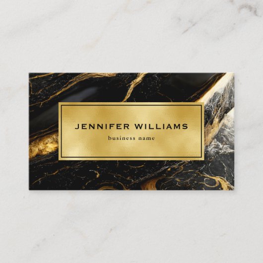 QR-code Modern Gold Black en White marble Visitekaartje (Voorkant)