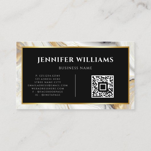 QR-code Modern Gold White marmer Elegant Visitekaartje (Achterkant)