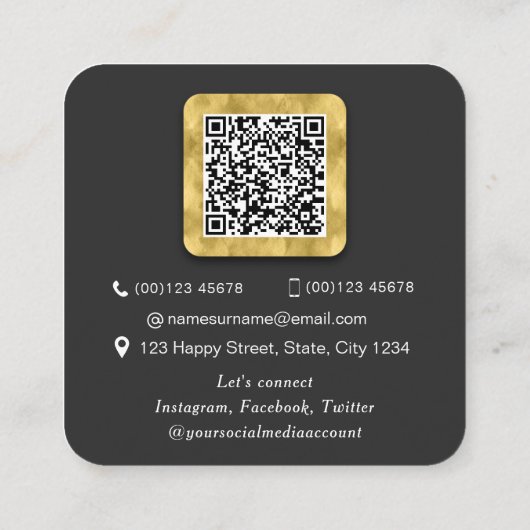 QR-code modern goud professionele scanner foto Vierkante Visitekaartje (Achterkant)