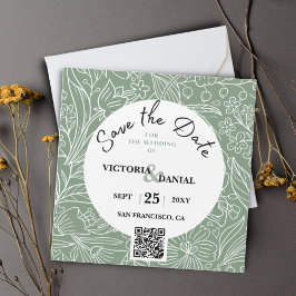 QR-code Modern Green Floral bruiloft