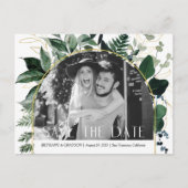 QR code Modern Greenery verlaat Foto slaat datum o Aankondigingskaart (Voorkant)