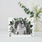 QR code Modern Greenery verlaat Foto slaat datum o Aankondigingskaart (Staand voorkant)