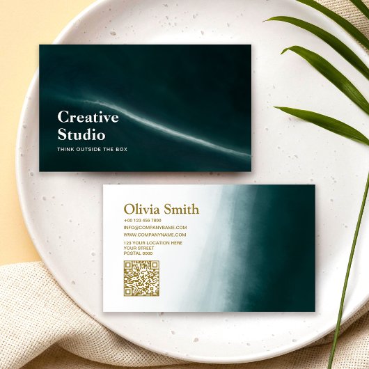 QR Code Modern Groene Marmer Creatief Directeur Visitekaartje