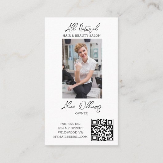 QR Code Modern Haar & Beauty Stylist Salon Foto Visitekaartje (Achterkant)