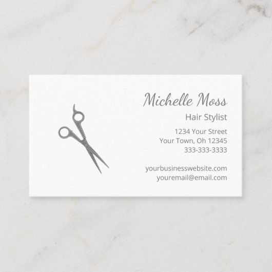 QR-code Modern Hair Stylist Grey Scissors Visitekaartje (Voorkant)