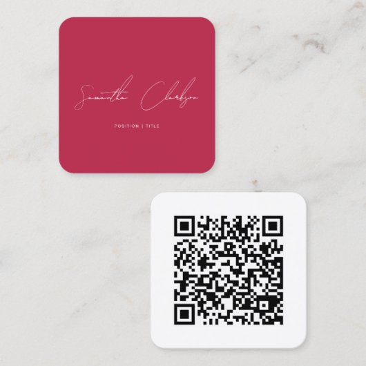 QR Code Modern Hot Pink & White Handwritten Script Vierkante Visitekaartje (Voorkant / Achterkant)
