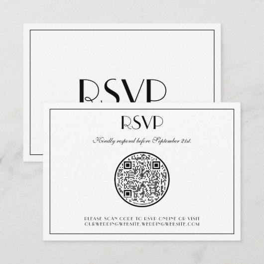 QR-code Modern legant Art Deco Wedding RSVP-kaart RSVP Kaartje (Voorkant / Achterkant)