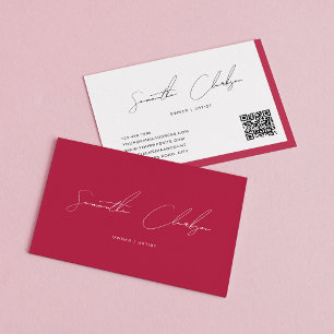 QR-code modern magenta hete roze handgeschreven sc Visitekaartje