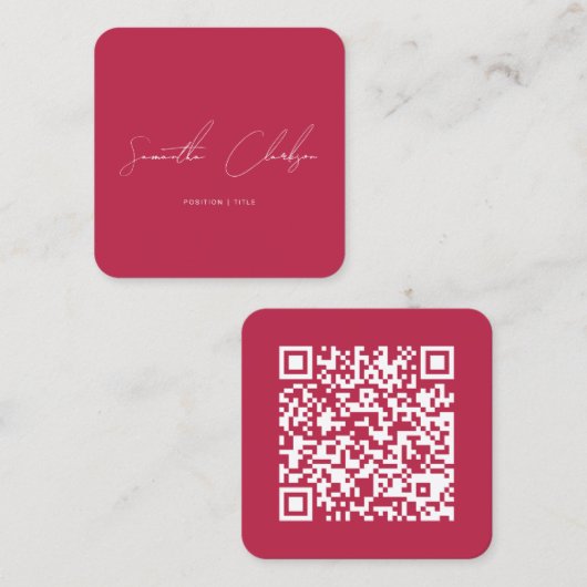 QR Code Modern Magenta Hot Pink Handwritten Script Vierkante Visitekaartje (Voorkant / Achterkant)