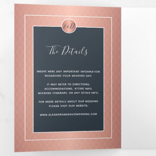 QR CODE modern marinegoudbruiloft voor roos Drieluik Aankondiging (Binnenzijde eerst)