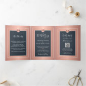 QR CODE modern marinegoudbruiloft voor roos Drieluik Aankondiging (Binnen)