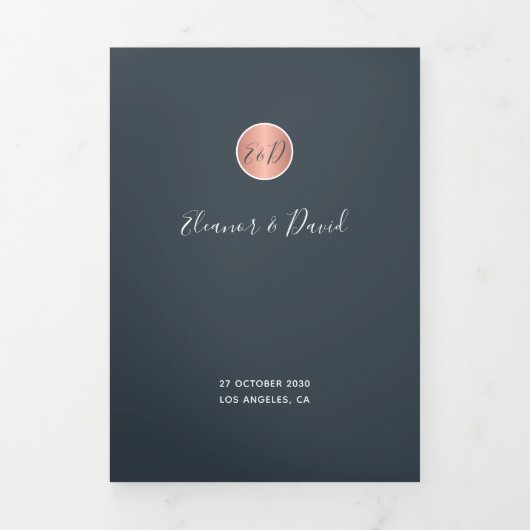 QR CODE modern marinegoudbruiloft voor roos Drieluik Aankondiging (Cover)