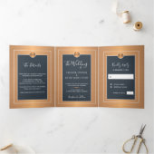 QR CODE modern marinekopergoud trouwuitnodiging Drieluik Aankondiging (Binnen)