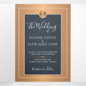 QR CODE modern marinekopergoud trouwuitnodiging Drieluik Aankondiging (Binnenkant midden)