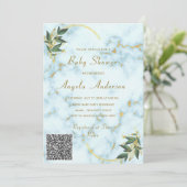 QR Code Modern Marmer Baby shower Uitnodiging (Staand voorkant)