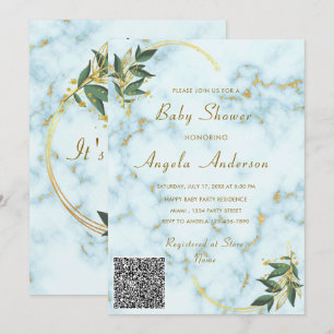 QR Code Modern Marmer Baby shower Uitnodiging