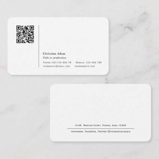 QR-code modern minimaal eenvoudig professioneel Visitekaartje (Voorkant / Achterkant)