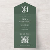 QR Code Modern Minimal Forest Green Wedding All In One Uitnodiging (Binnen)