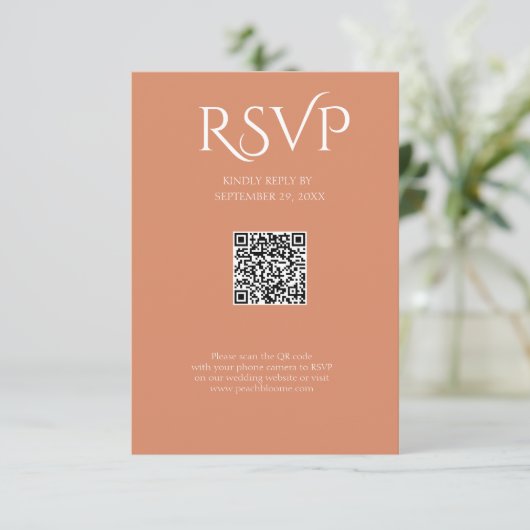 QR Code Modern Minimalistic Bright Copper Wedding RSVP Kaartje (Staand voorkant)