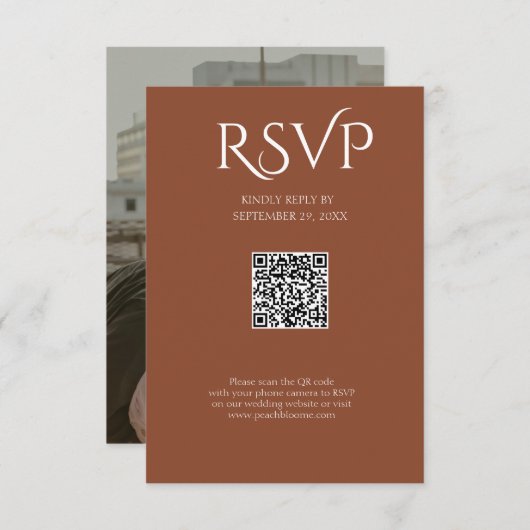 QR Code Modern Minimalistic Deep Copper Wedding RSVP Kaartje (Voorkant / Achterkant)