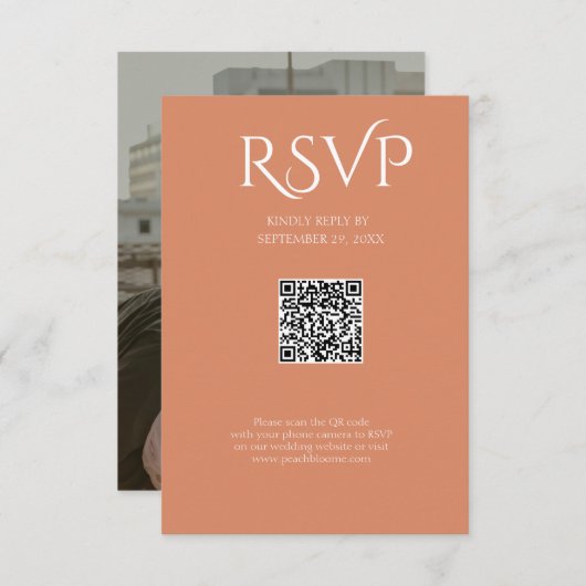 QR Code Modern Minimalistic Deep Copper Wedding RSVP Kaartje (Voorkant / Achterkant)