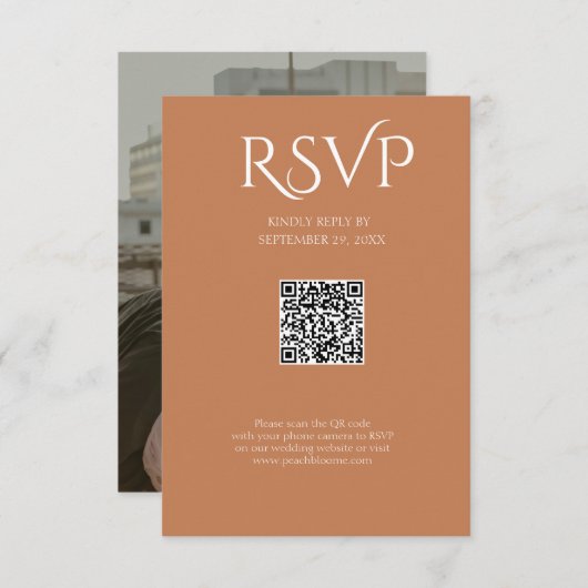 QR Code Modern Minimalistic Soft Copper Wedding RSVP Kaartje (Voorkant / Achterkant)