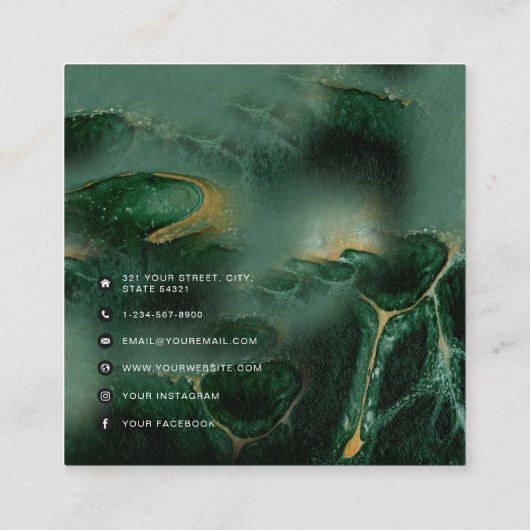 QR-code Modern minimalistisch bedrijfsgroen marmer Contactkaartje (Achterkant)