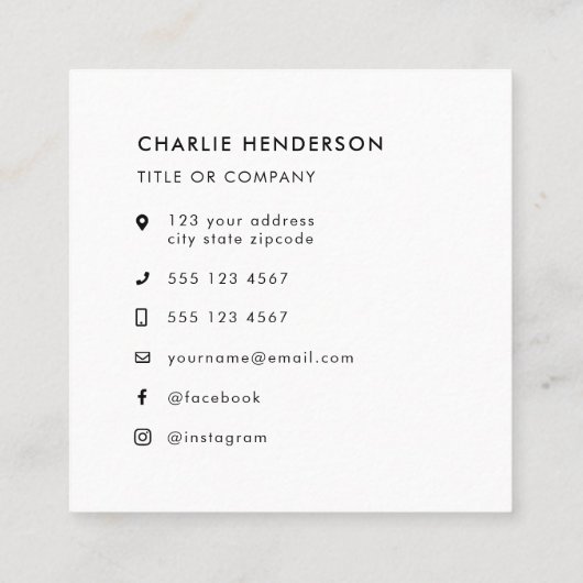 QR-code | Modern minimalistisch, eenvoudig wit upl Vierkante Visitekaartje (Achterkant)