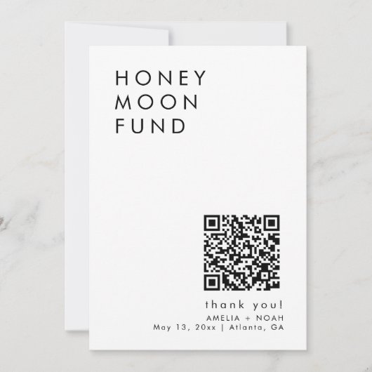 QR-code Modern Minimalistisch Honeymoon Fund Sign Kaart (Voorkant)