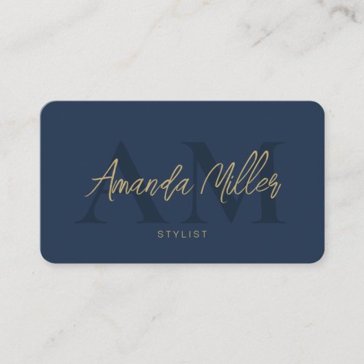 QR Code Modern Minimalistisch Monogram Donkerblauw Visitekaartje (Voorkant)