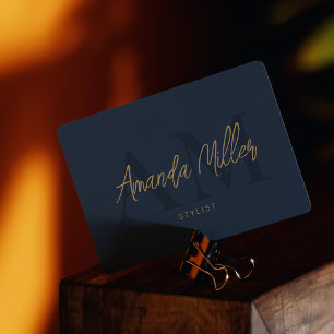 QR Code Modern Minimalistisch Monogram Donkerblauw Visitekaartje