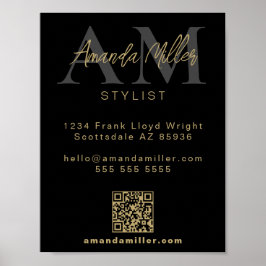 QR Code Modern Minimalistisch Monogram Download Zw Poster