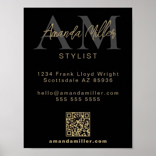 QR Code Modern Minimalistisch Monogram Download Zw Poster (Voorkant)