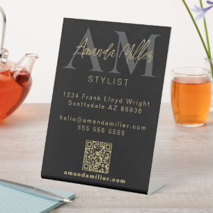 QR Code Modern Minimalistisch Monogram Download Zw Reclamebord Met Voetstuk