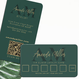 QR Code Modern Minimalistisch Monogram Smaragdgroe Klantenkaartje