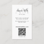 QR Code Modern Minimalistisch Monogram Wit Zilver Visitekaartje (Achterkant)