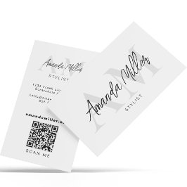 QR Code Modern Minimalistisch Monogram Wit Zilver Visitekaartje