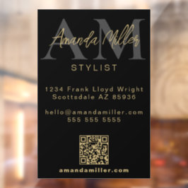 QR Code Modern Minimalistisch Monogram Zwart en Go Raamsticker