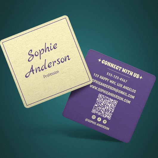 QR-code Modern Minimalistisch Professioneel Paars Vierkante Visitekaartje