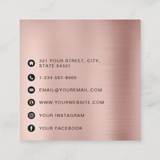 QR Code Modern Minimalistisch Roos Goud Roze Vierkante Visitekaartje (Achterkant)