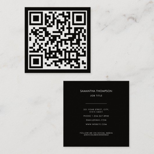 QR-code Modern minimalistisch schaalbaar zwart Vierkante Visitekaartje (Voorkant / Achterkant)