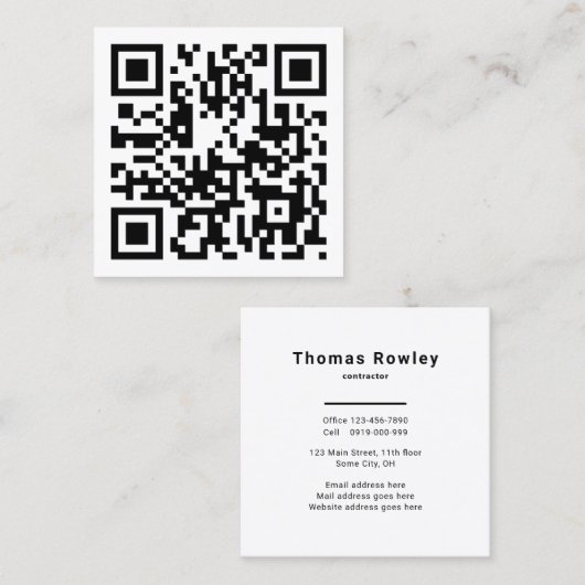 QR-code Modern minimalistisch Vierkante Visitekaartje (Voorkant / Achterkant)