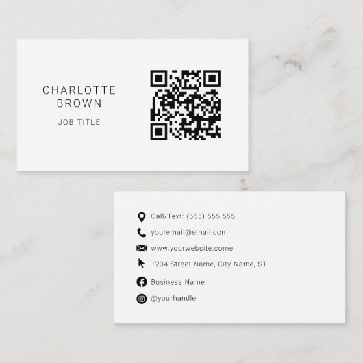 QR-code Modern minimalistisch Visitekaartje (Voorkant / Achterkant)