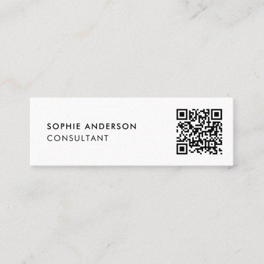 QR-code | Modern minimalistisch zuiver wit Mini Visitekaartje (Voorkant)