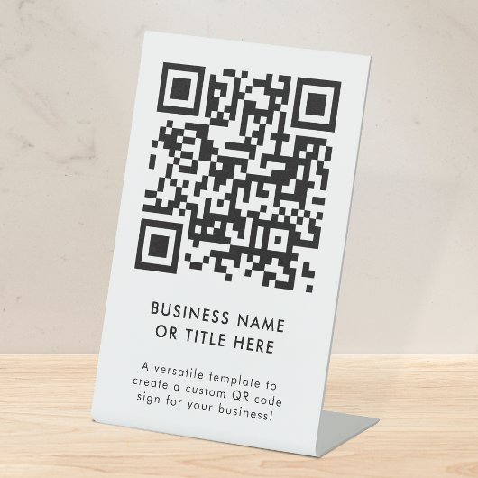 QR-code | Modern minimalistisch zuiver wit Reclamebord Met Voetstuk